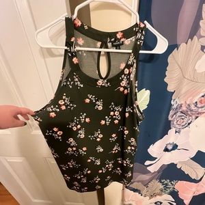 Torrid Black Floral High Neck Tank Too with Key Hole Back